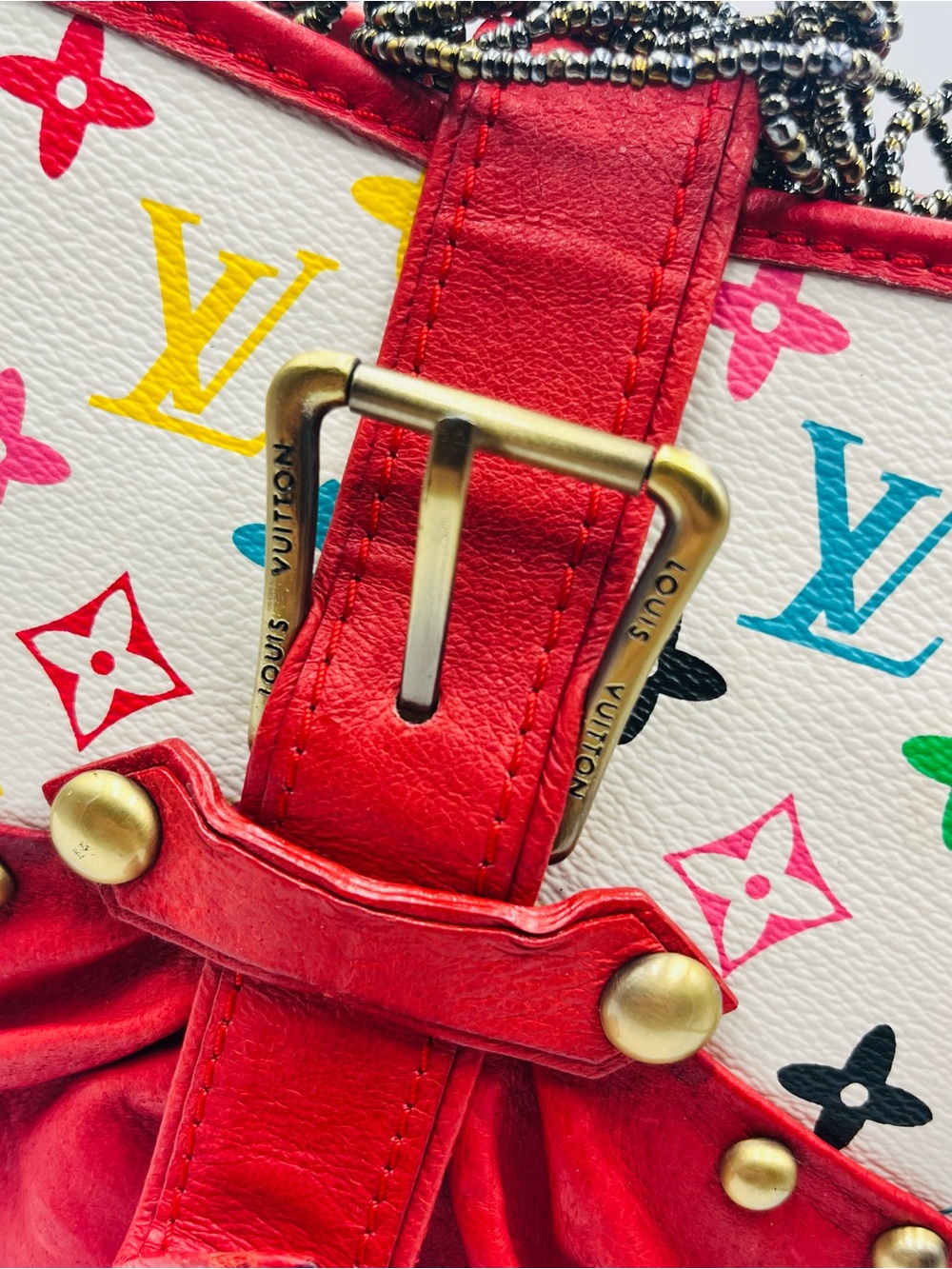 Louis Vuitton Red Leather Multicolor Monogram Shoulder Bag - Picture 5 of 16